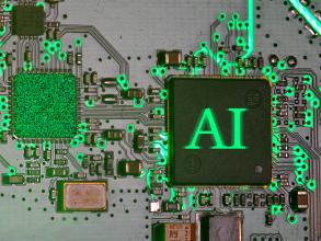 glowing ai chip on a circuit board